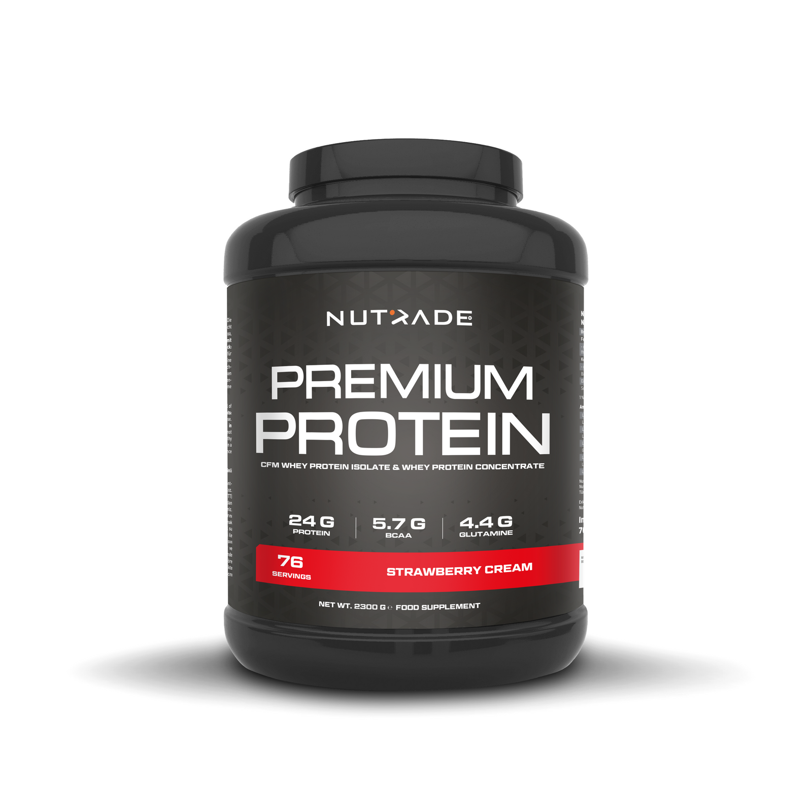 Nutrade Premium Protein whey protein tozu kutusu, 24 gr protein ve 5,7 gr BCAA, Strawberry Cream aroma